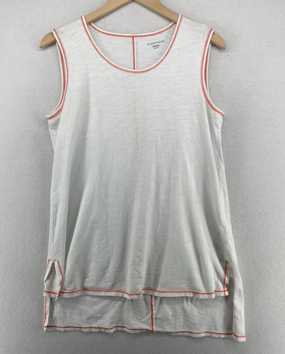EILEEN FISHER Tank Top XS Slub Organic Cotton Jersey Tunic High Low White